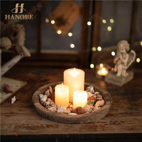 Candle Plate Holder Tray: Round Wooden Decorative Candle Plate Small - Picture 4 of 7